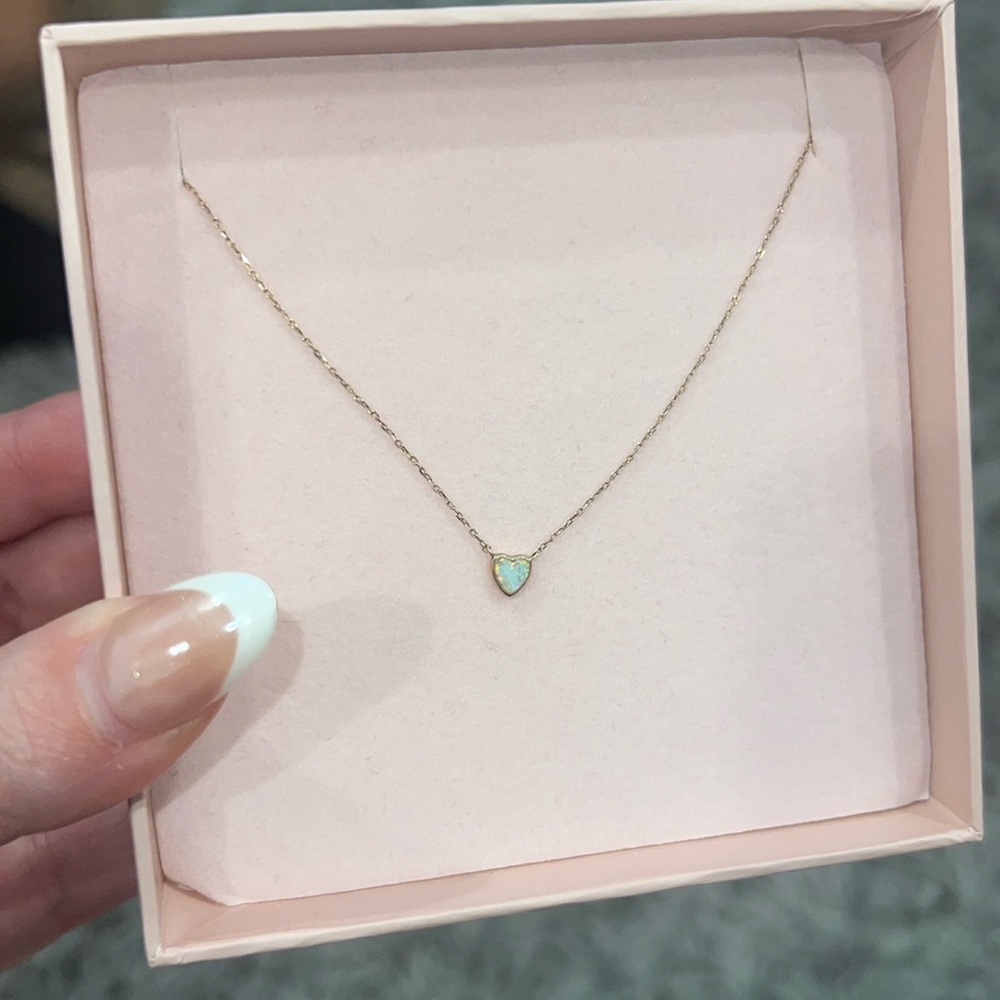 Solid Gold Opal Inlay Heart Necklace